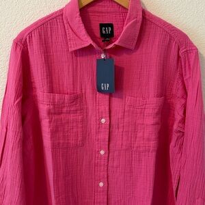 NWT Gap 100% cotton gauze button down shirt, Medium, pink, soft, oversized